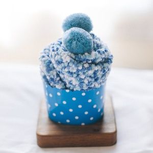 Cupcake Pom Pom Fuzzy Socks - Light Blue
